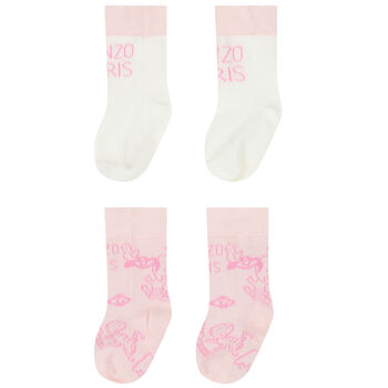 Baby Girls Pink & Ivory Logo Socks ( 2 Pack )